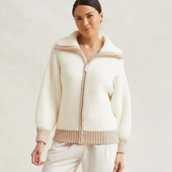 Aerie Kashwere Cozy Sherpa Neutral Color Beige Nude Full Zip Womens Jacket Large